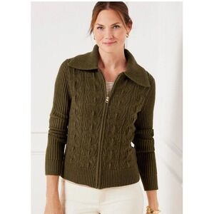 Talbots Deep Moss Olive Green‎ Pointelle Knit Sweater Size Medium
